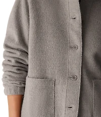 Eileen Fisher Lightweight Boiled Wool Stand Collar Long Sleeve Button-Front Jacket
