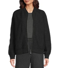 Eileen Fisher Lightweight Boiled Wool Stand Collar Long Sleeve Jacket