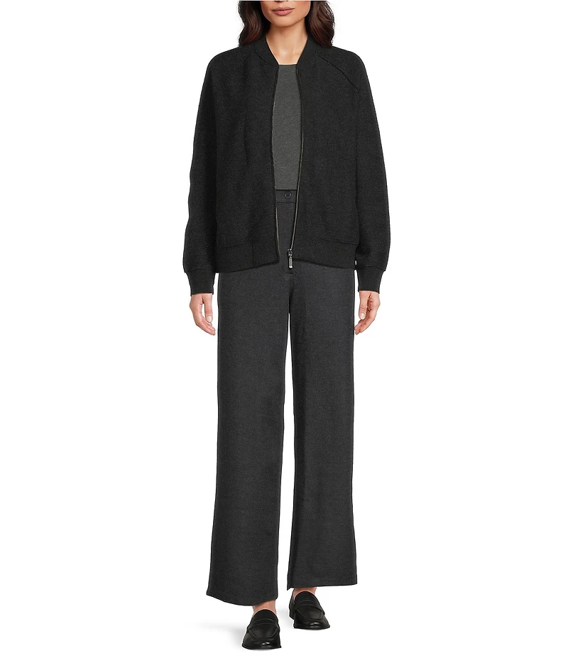 Eileen Fisher Lightweight Boiled Wool Stand Collar Long Sleeve Jacket