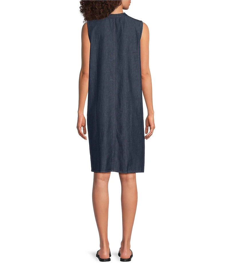 Eileen Fisher Lightweight Denim Mandarin Collar Sleeveless A-Line Dress