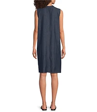 Eileen Fisher Lightweight Denim Mandarin Collar Sleeveless A-Line Dress