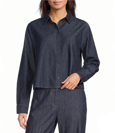 Eileen Fisher Lightweight Denim Point Collar Long Sleeve A-Line Coordinating Shirt