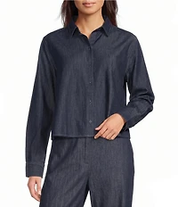 Eileen Fisher Lightweight Denim Point Collar Long Sleeve A-Line Coordinating Shirt
