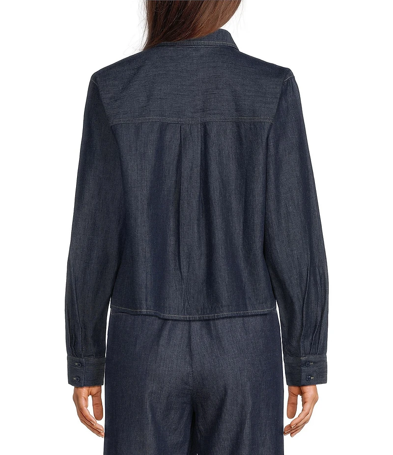 Eileen Fisher Lightweight Denim Point Collar Long Sleeve A-Line Coordinating Shirt