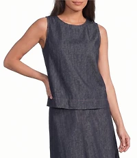 Eileen Fisher Lightweight Denim Round Neck Sleevless Shell Top