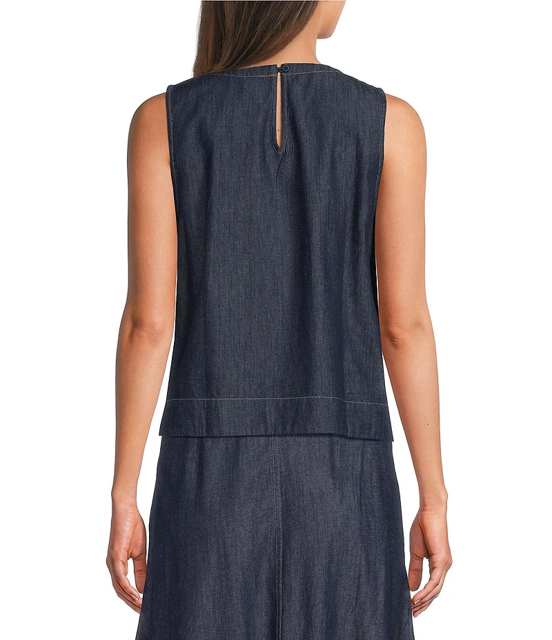Eileen Fisher Lightweight Denim Round Neck Sleevless Shell Top