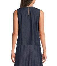 Eileen Fisher Lightweight Denim Round Neck Sleevless Shell Top
