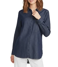 Eileen Fisher Lightweight Organic Cotton Denim Point Collar Long Sleeve Shirt