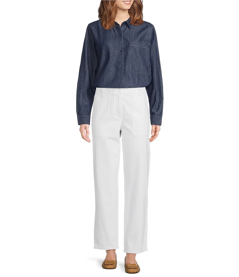 Eileen Fisher Lightweight Organic Cotton Denim Point Collar Long Sleeve Shirt