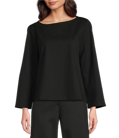 Eileen Fisher Lightweight Ponte Bateau Neck Flared Bracelet Long Sleeve Top
