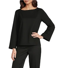 Eileen Fisher Lightweight Ponte Bateau Neck Flared Bracelet Long Sleeve Top