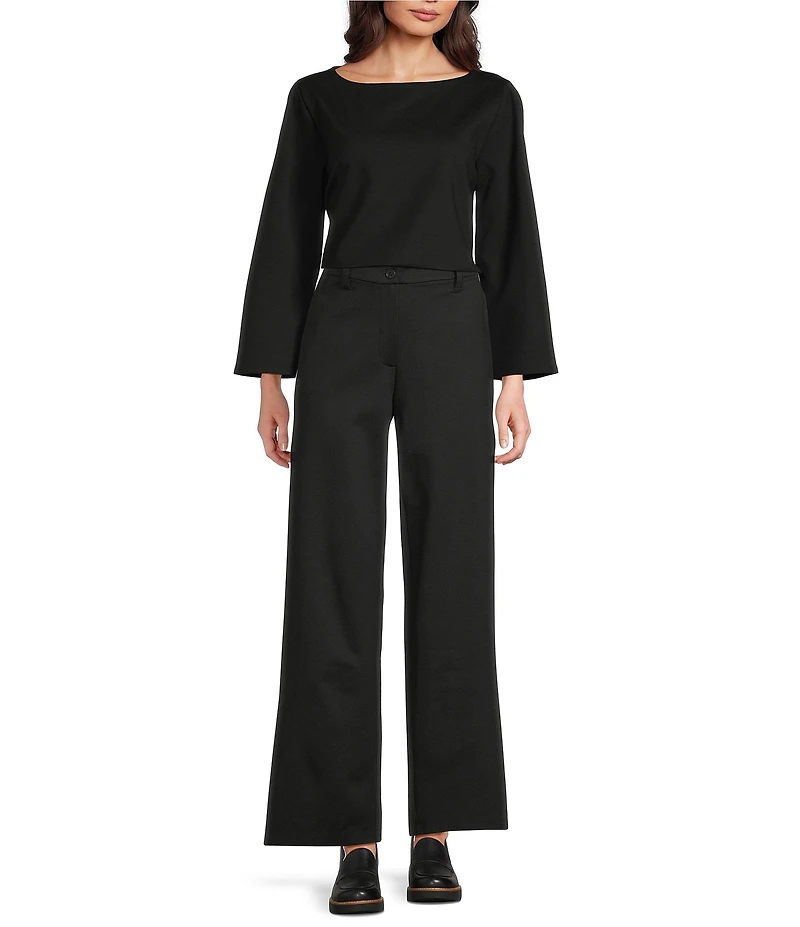 Eileen Fisher Lightweight Ponte Bateau Neck Flared Bracelet Long Sleeve Top