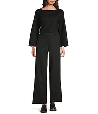 Eileen Fisher Lightweight Ponte Bateau Neck Flared Bracelet Long Sleeve Top