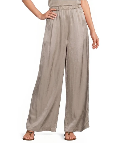 Eileen Fisher Lightweight Satin Shimmer High Waist Pleated Wide Leg Pants