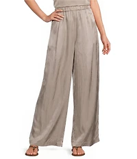 Eileen Fisher Lightweight Satin Shimmer High Waist Pleated Wide Leg Pants
