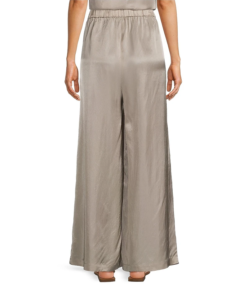 Eileen Fisher Lightweight Satin Shimmer High Waist Pleated Wide Leg Pants
