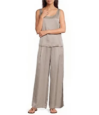 Eileen Fisher Lightweight Satin Shimmer High Waist Pleated Wide Leg Pants