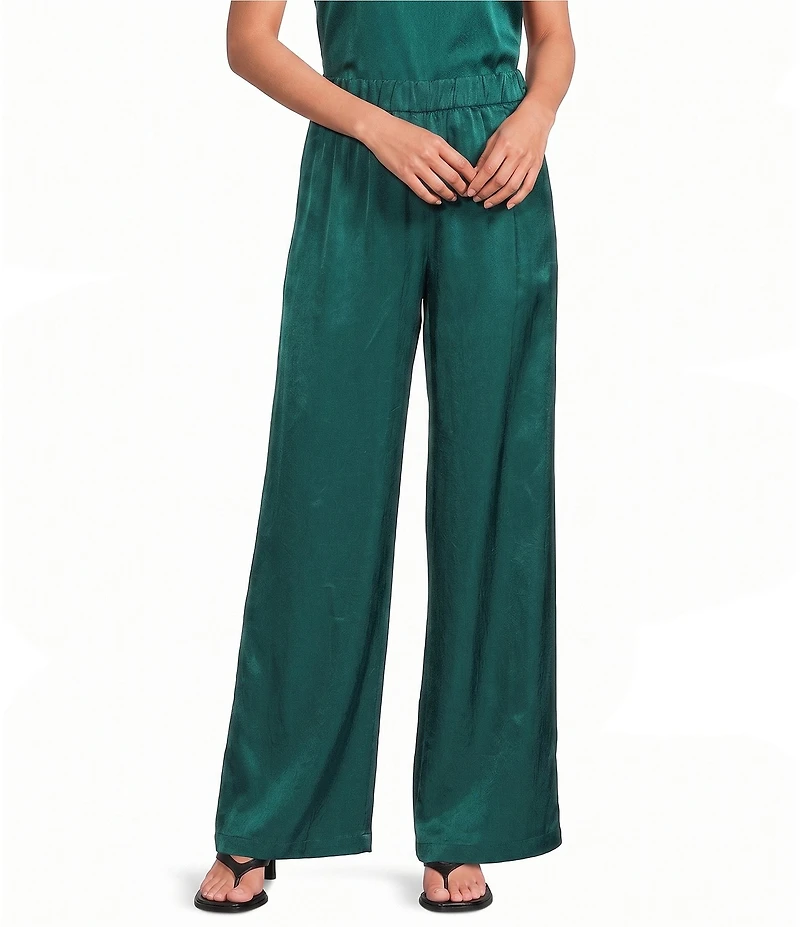 Eileen Fisher Lightweight Satin Shimmer High Waist Pleated Wide Leg Pants