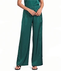 Eileen Fisher Lightweight Satin Shimmer High Waist Pleated Wide Leg Pants