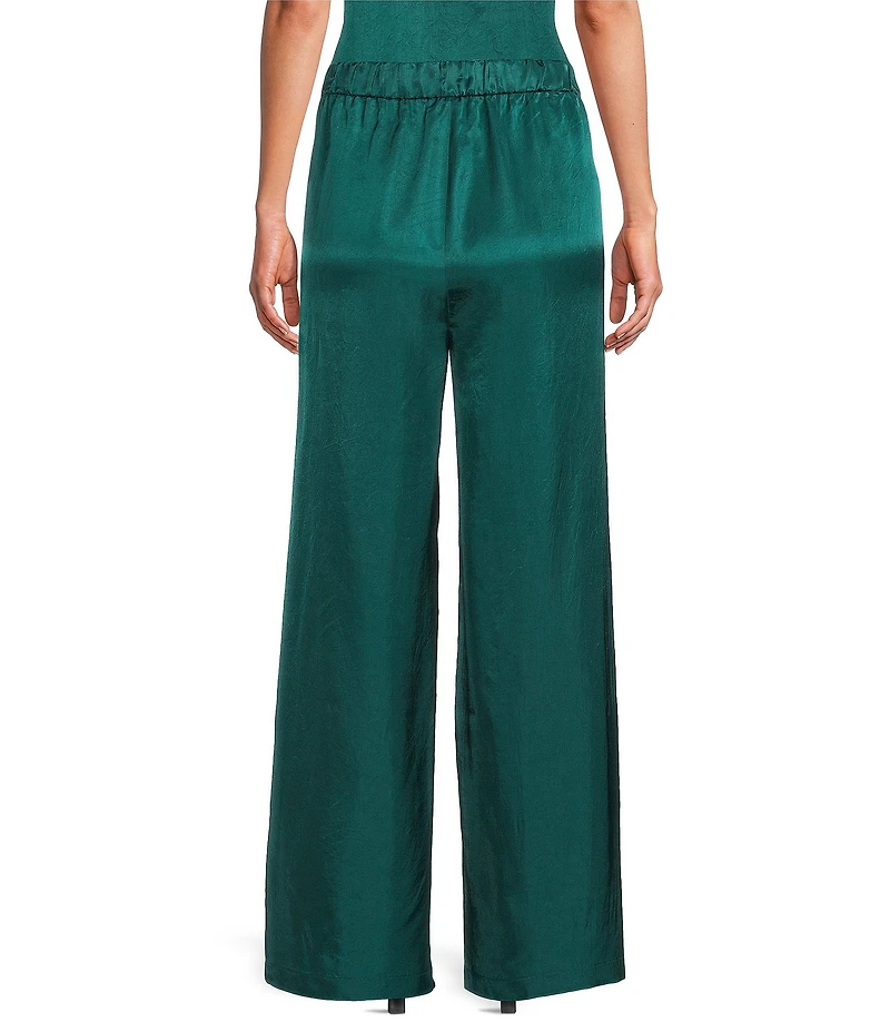 Eileen Fisher Lightweight Satin Shimmer High Waist Pleated Wide Leg Pants