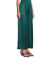 Eileen Fisher Lightweight Satin Shimmer High Waist Pleated Wide Leg Pants