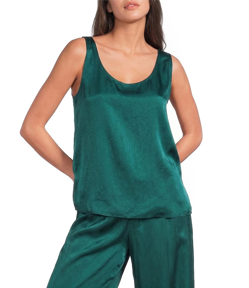 Eileen Fisher Lightweight Satin Shimmer Scoop Neck Sleeveless Tank