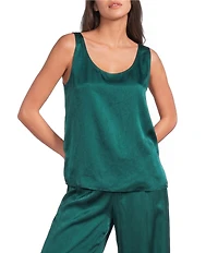 Eileen Fisher Lightweight Satin Shimmer Scoop Neck Sleeveless Tank
