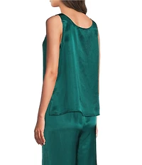 Eileen Fisher Lightweight Satin Shimmer Scoop Neck Sleeveless Tank