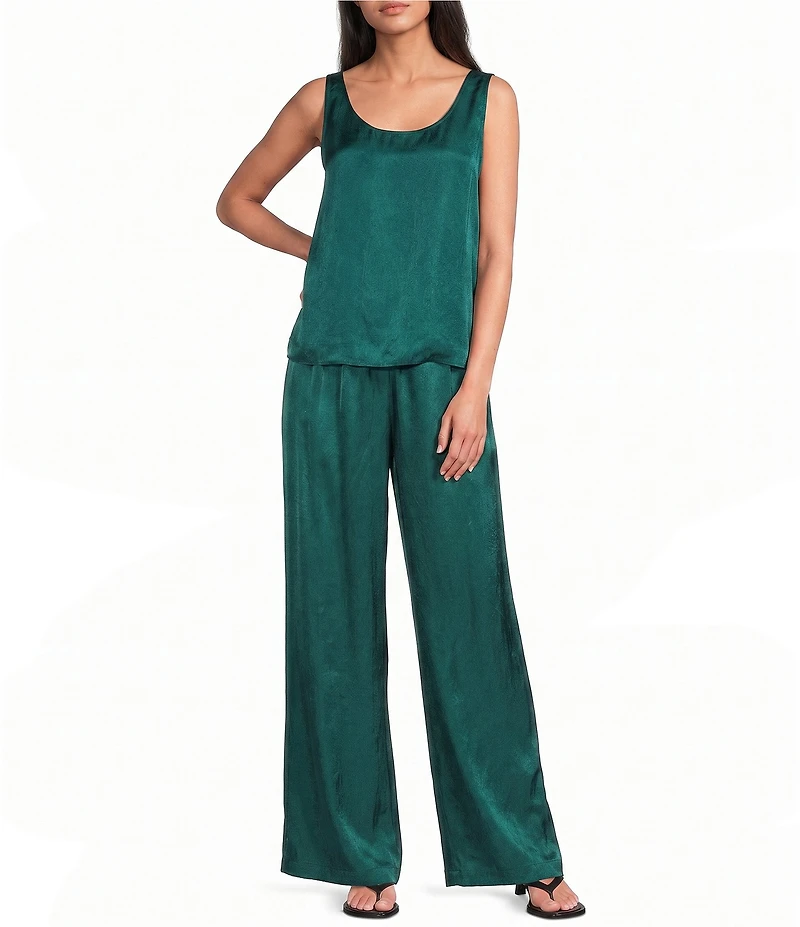 Eileen Fisher Lightweight Satin Shimmer Scoop Neck Sleeveless Tank