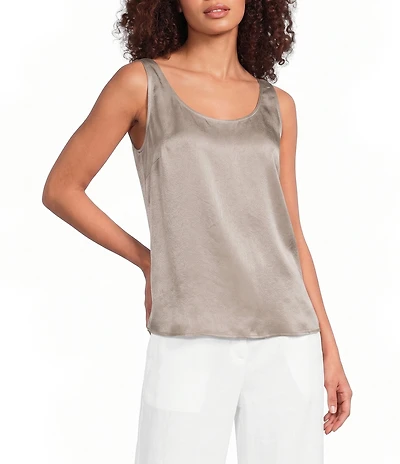 Eileen Fisher Lightweight Satin Shimmer Scoop Neck Sleeveless Tank