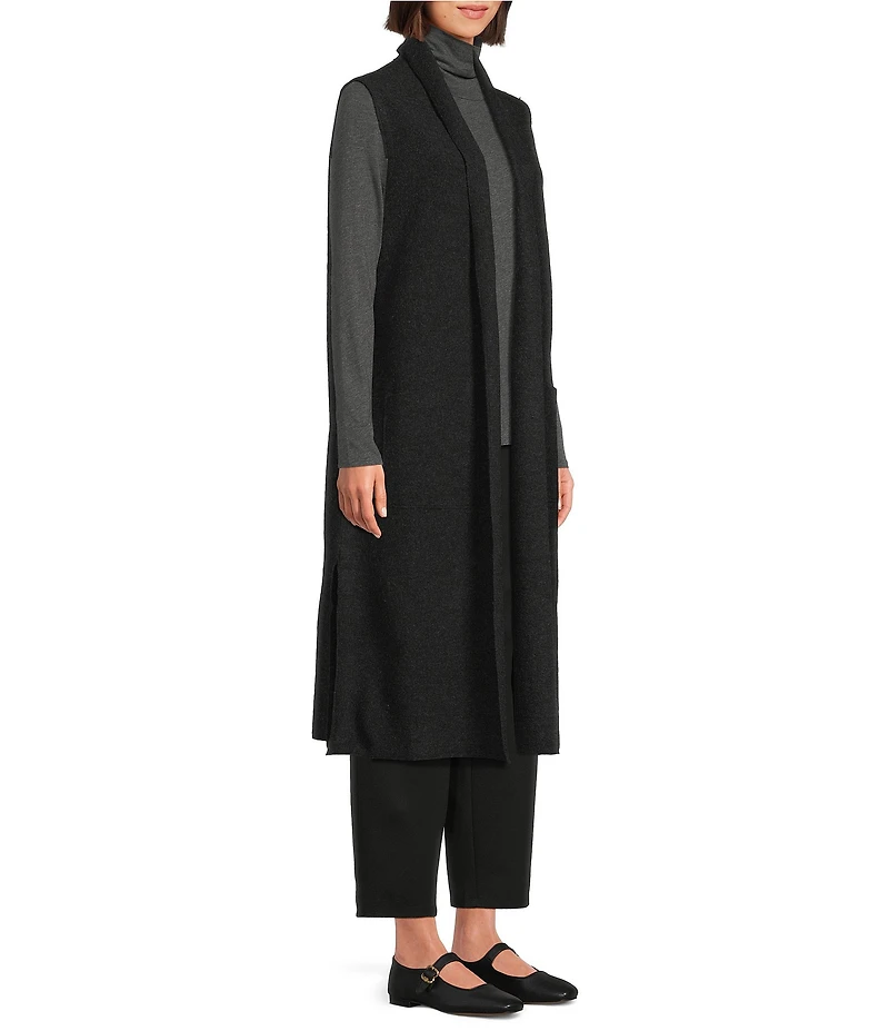 Eileen Fisher Ligthweight Boiled Wool Shawl Collar Sleeveless Vest