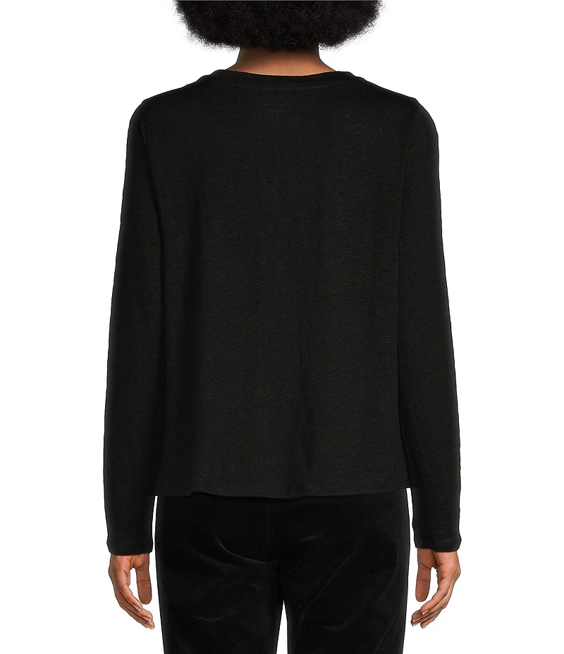 Eileen Fisher Linen Jersey Round Neck Long Sleeve Top