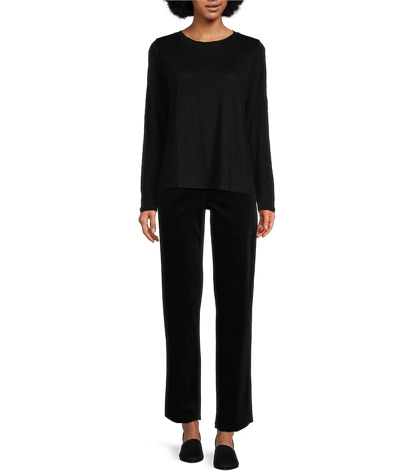 Eileen Fisher Linen Jersey Round Neck Long Sleeve Top