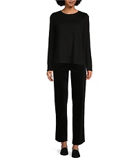 Eileen Fisher Linen Jersey Round Neck Long Sleeve Top