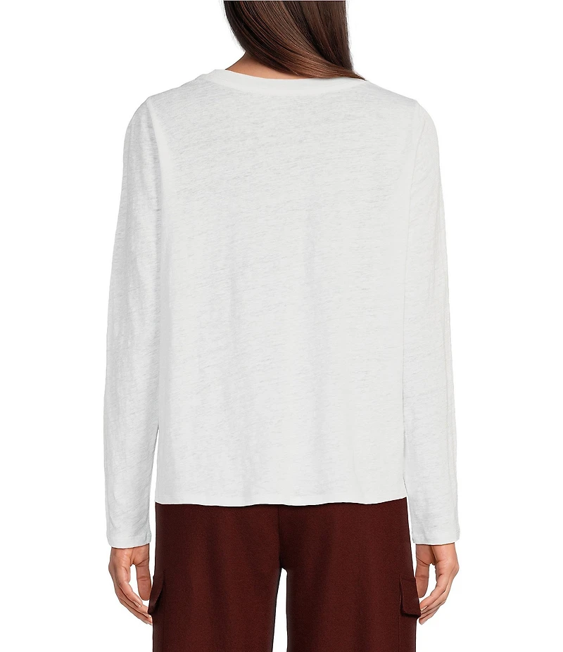 Eileen Fisher Linen Jersey Round Neck Long Sleeve Top