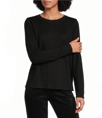 Eileen Fisher Linen Jersey Round Neck Long Sleeve Top