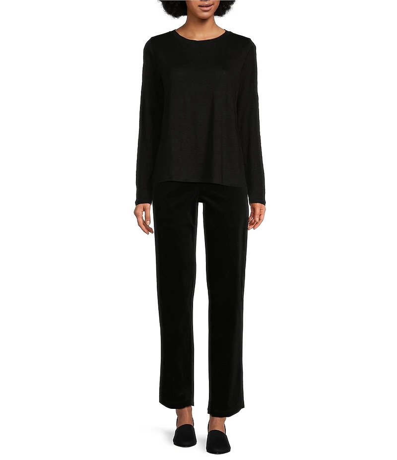 Eileen Fisher Linen Jersey Round Neck Long Sleeve Top