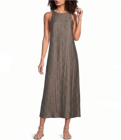 Eileen Fisher Linen Sheen Round Halter Neck Sleeveless Dress