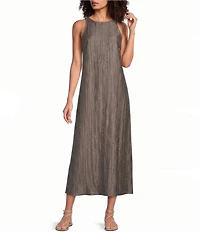 Eileen Fisher Linen Sheen Round Halter Neck Sleeveless Dress