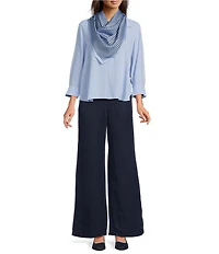 Eileen Fisher Linen Silk Twill High Waisted Wide Leg Trouser Pants