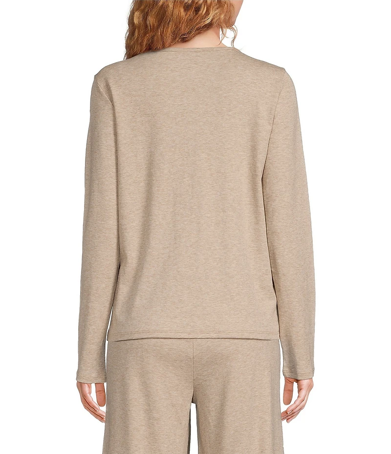 Eileen Fisher Organic Cotton Long Sleeve Henley Knit Sleep Top