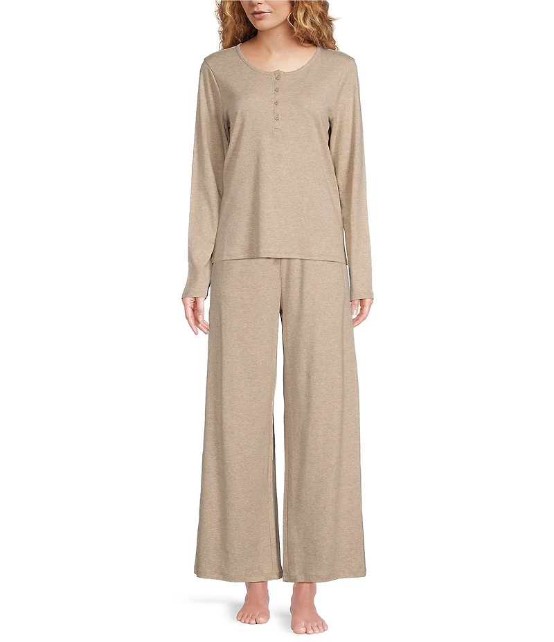 Eileen Fisher Organic Cotton Long Sleeve Henley Knit Sleep Top