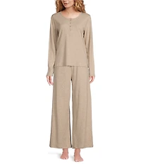 Eileen Fisher Organic Cotton Long Sleeve Henley Knit Sleep Top