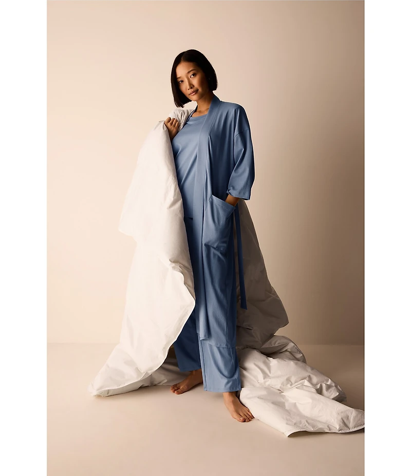 Eileen Fisher Organic Cotton Long Sleeve Shawl Collar Long Knit Robe