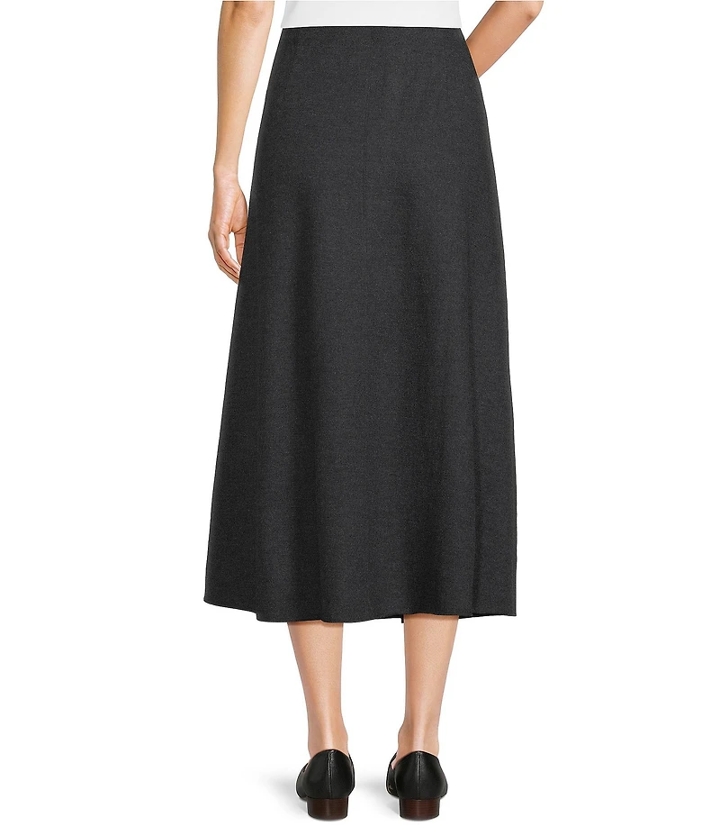 Eileen Fisher Melange Felt Wool Jersey High-Waist A-Line Midi Skirt