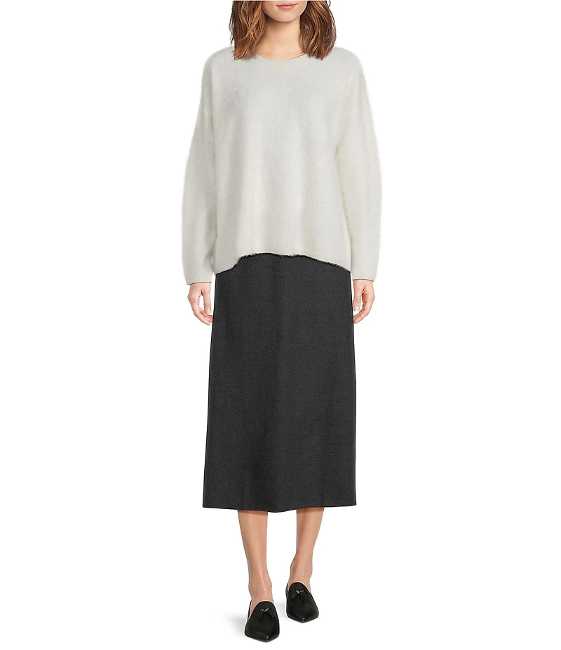 Eileen Fisher Melange Felt Wool Jersey High-Waist A-Line Midi Skirt