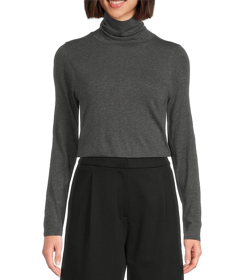 Eileen Fisher Organic Cotton Blend Melange Knit Turtleneck Long Sleeve Top