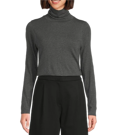 Eileen Fisher Organic Cotton Blend Melange Knit Turtleneck Long Sleeve Top
