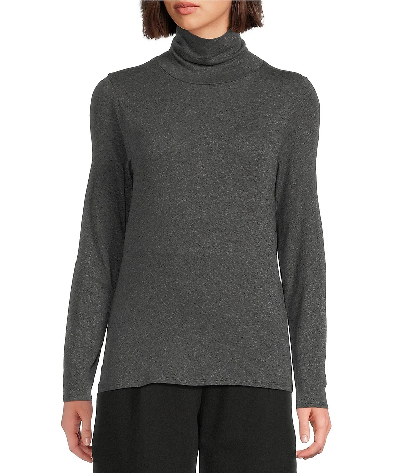 Eileen Fisher Organic Cotton Blend Melange Knit Turtleneck Long Sleeve Top