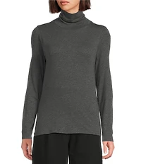 Eileen Fisher Organic Cotton Blend Melange Knit Turtleneck Long Sleeve Top